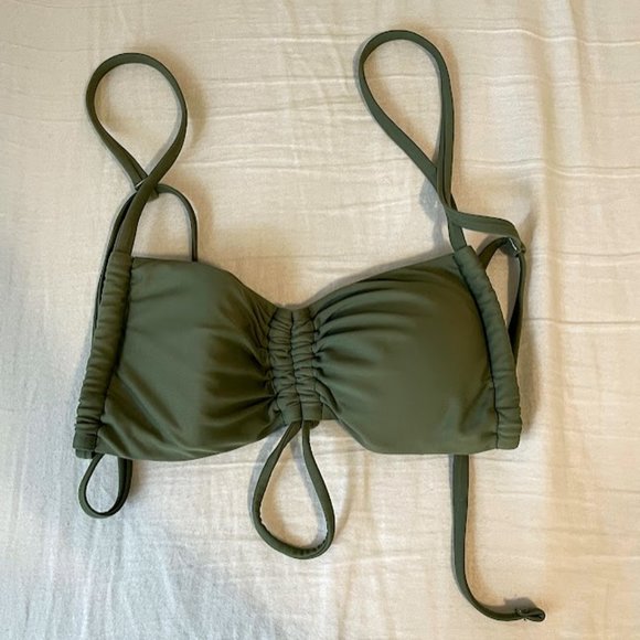 Aerie Olive Green Ruched Bandeau Bikini Top - Picture 3 of 5